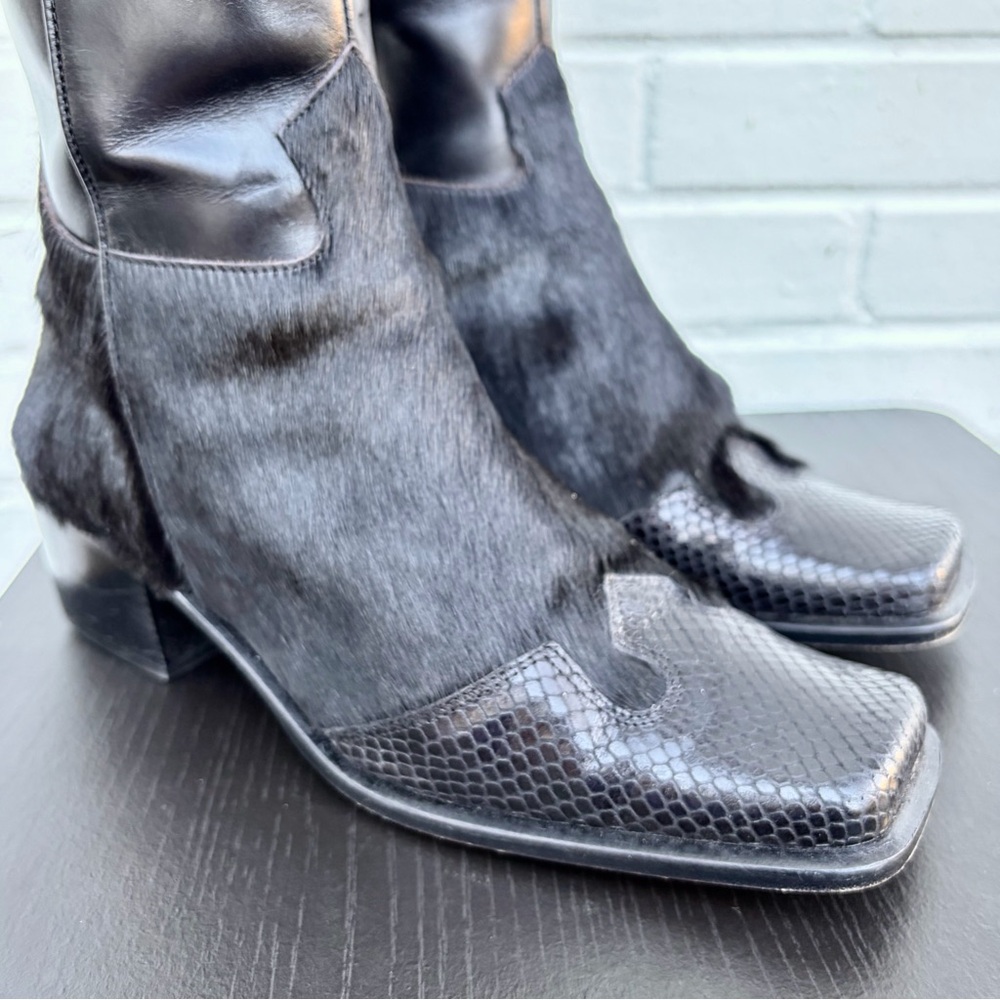 VTG Aquatalia Mixed-Media Leather Snakeskin & Calf Hair Boots, SZ 8 MSRP $695 - Picture 4 of 11